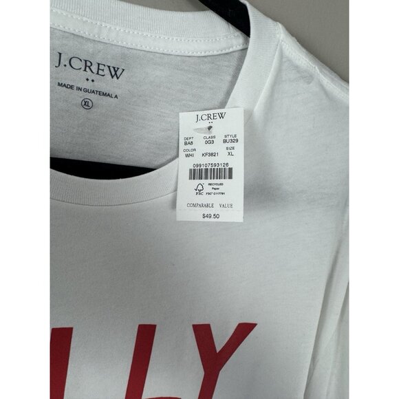 NWT J Crew Men X Large Jolly T-Shirt White Red Cozy Christmas Holiday Comfy Soft - Picture 5 of 8